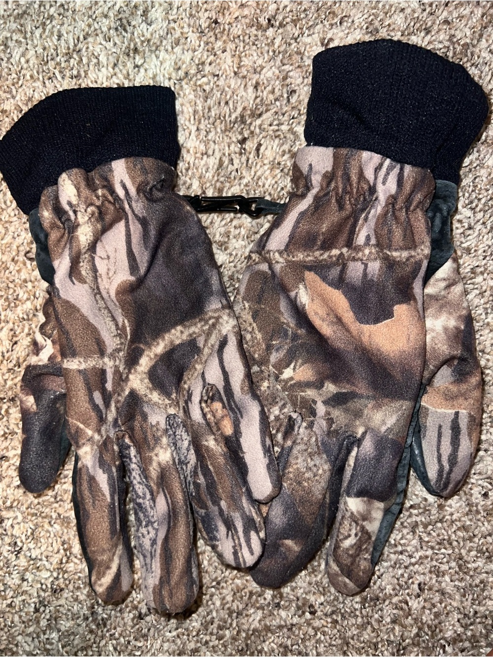 Vintage Camouflage Hunting Gloves Brown Camo Fleece Leather Small